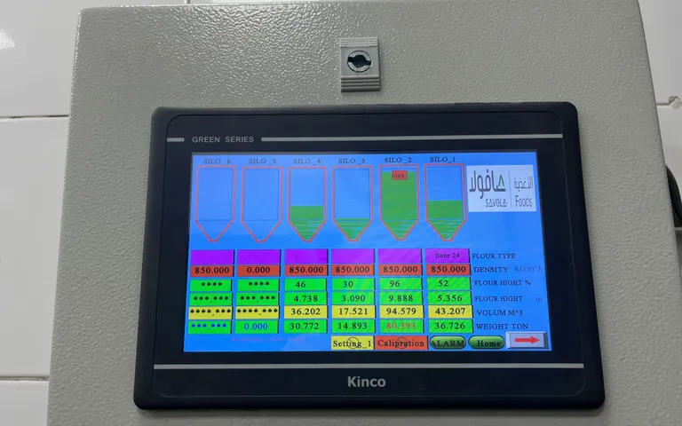 Operator interface showing a colour-coded process table with live values
