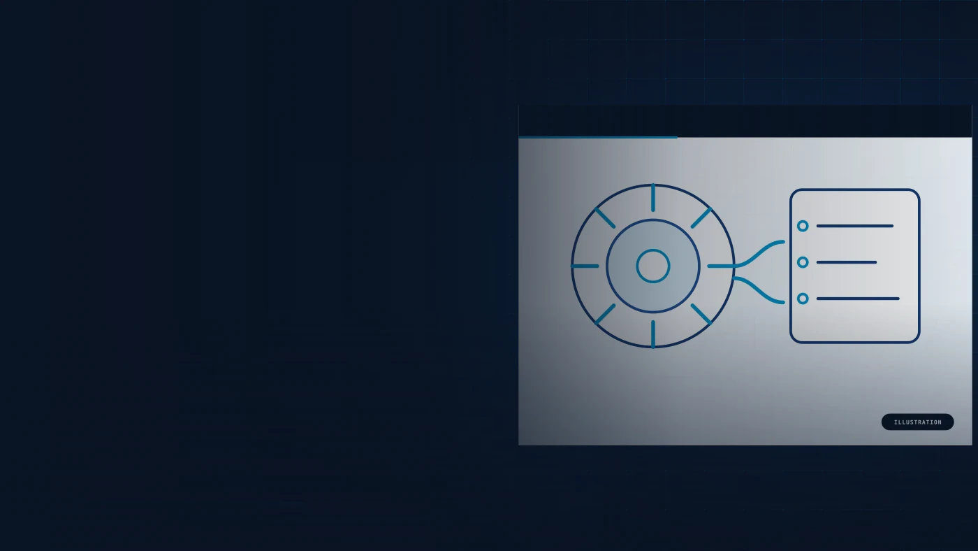 Blueprint illustration of an encoder and feedback selection concept in an Automation Liberty branded hero composition